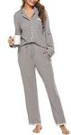 Vlazom Pyjamas Set for Women, Soft Two Pieces Pjs Sets Long Sleeve Button Down Tops and Pants Sleepwear Loungewear with Pockets,Grey,M