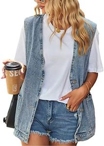 Zontroldy Denim Jean Vest for Women Sleeveless Jean Button Down V-Neck Washed Denim Vest Waistcoat Shacket Jacket(0170-03Blue-M)