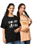 The Mom Store Mom T-Shirt | Cotton | Pre and Post Pregnancy | Quirky Statements | Comfortable | Oversized | Pack of 2 | Sand & Black | 2XL