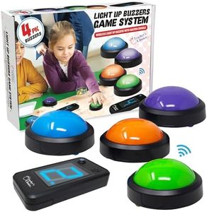 Teacher's Choice Wireless Light Up 4 Player Game Buzzer Button System | Displays The Winning Player | Loud, Unique Sounds, Great for Trivia Games, Family Feud, Jeopardy, Competition, Spelling Bees