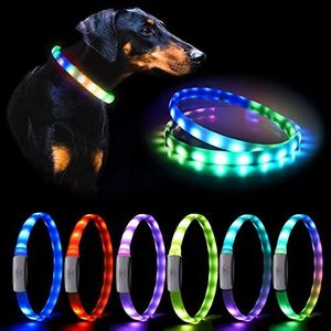 Led Dog Collar- USB Rechargeable Lighted Collar Band, Color Changeable Light Up Pet Collars, Cuttable Dog Safety Lights Glow in The Dark Dog Collars for Night Walking, Fit for Small/Medium/Large Dog