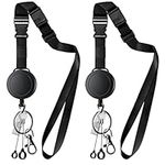 2 Pack Heavy Duty Retractable Badge Holder with Adjustable Neck Lanyard, Retractable Badge Reel Lanyard with Key Ring, 2 Pen Holders and Lobster Clip, 32” Dyneema Cord [Black]