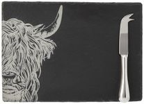 The Just Slate Company JS/CBGS/HC Highland Cow Cheese Board and Knife Gift Set, Slate