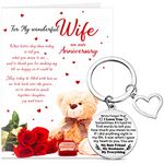 Yaomiao Wife Gifts from Husband Wedding Anniversary Card for Wife Anniversary Greeting Cards with Envelope Never Forget That I Love You Stainless Steel Keyring Keychain Gifts for Her Wife Present