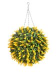 Best Artificial 38cm Yellow Lavender Flower Ball Lush Long Leaf Topiary Grass **UV Fade Protected**