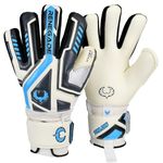 Renegade GK Talon Cryo Goalie Gloves with Pro-Tek Fingersaves | 3.5+3mm Hyper Grip & 4mm Duratek | White, Gray, Blue Soccer Goalkeeper Gloves (Size 5, Kids, Boys, Girls, Negative Cut, Level 2)