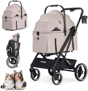 BEBEROAD X3 2 in 1 Pet Stroller for Medium or Two Small Dogs & Cats 4 Wheels Lightweight Foldable Carrier Dog Stroller with Waterproof Weather Cover Cup Holder,Storage Basket(Camel)