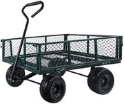 MOUNTALL Utility Steel Garden Cart Trolley 350kg Heavy Duty Black Mesh Gardeners Wagon, Folding Sides, 10 inch Pneumatic Tyres, Outdoor Cart for Gardening, Festivals, Camping