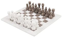 Radicaln Marble Chess Set 15 Inches White and Grey Oceanic Handmade Chess Board Games - 1 Chess Board & 32 Chess Pieces - Marble Chess Set 2 Player Games for Adults