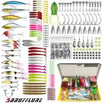 SBBUFFLURE Fishing Lures Kit Fishing Tackle Set Including Hard Baits Plastic Swimbaits Fishing Accessories Trackle Box Pencil Minnow Popper Crankbait VIB Spoon Spinner Jig Hook (302Pcs Fishing Lures)