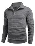 COOFANDY Men Quarter Collar Sweatshirt Pullover Long Sleeve Casual Waffle Pullover