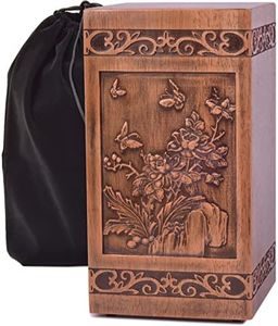 KIMNAG Wooden Cremation Urn for Human Wood Ashes Decorative Funeral Urns Adult Male Female with Satin Bag Burial or Memorial Keepsake (Butterfly and Rose 250lbs) (woodbox00C20)