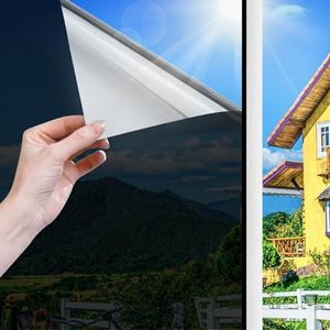 Shackcom One Way Window Film 44.5 x 200cm, Privacy Mirror Reflective Window Film Heat Reducing, Anti Glare, Anti UV and Sun Block, Non-Adhesive Window Tint for Home & Office (Black)
