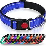 Taglory Reflective Nylon Dog Collar with Safety Buckle, Adjustable Pet Collars with Soft Neoprene Padding for Large Dogs, Navy Blue