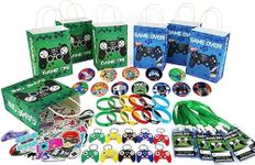 Video Game Party Favors and Gift Bags Filler 110pcs Gaming Birthday Supplies Include Vip Pass Holder Stickers Bracelets Keychain Party Horns Etc Game Theme Party Decorations and Kids Return Gifts