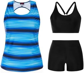 Hanna Nikole Plus Size 3 Piece Tankini Swimsuit for Women Swimwear Tank Top 28Plus Blue Stripe