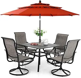 MFSTUDIO 6-Piece Patio Dining Set with Umbrella,Outdoor Furniture Set with 4 Sling Dining Swivel Chairs,1 x 37 Square Metal Mesh Table and 1 x 10ft 3 Tiers Umbrella (Orange Red)