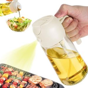 Oil Dispenser for Kitchen Spray, 2 In 1 Oil Dispenser and Oil Sprayer, Olive Bottle Spray and Pour for Kitchen, 16oz/470ml Glass Oil Bottle for Air Fryer, Salad, Frying, BBQ (White)