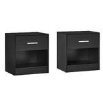 VASAGLE Bedside Tables, Set of 2, Side Table with Drawer, Handle, Open Compartment, End Table, for Bedroom, Living Room, Classic Black LET819T56