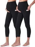POSHDIVAH Women's Maternity Capri Leggings Over The Belly Pregnancy Workout Active Stretchy Pants with Pockets 2Pcs Black X-Large
