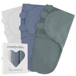 Comfy Cubs Baby Blanket, Swaddle Blanket 3-6 months, Newborn Essentials, Infant Sleep Sack Wrap, 100% Breathable Cotton, Baby Boy Girl, Adjustable 3 Pack (Stone, Nomadic Blue, Azul, Large)