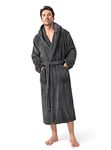 David Archy Men's Hooded Robe Super Soft Coral Fleece Microfiber Bathrobe (Dark Gray,S)