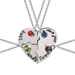 4 Pieces BFF Best Friends Forever Necklaces Friendship Heart Pendants Chains Alloy Rhinestone Engraved Puzzle Jewelry for Family Friends