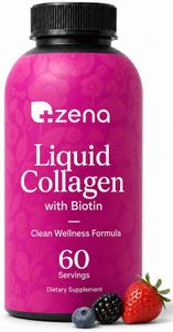 Zena Liquid Collagen Peptides for Women & Men + Biotin 5000mcg | Hydrolyzed Multi Verisol Collagen Peptides 2500mg | Sugar & Gluten Free Hair, Skin, Nail Supplement | Berry | 60 Servings, 20.3 FL Oz