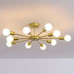 WOKE Modern Gold Ceiling Light Sputnik Chandelier 10 Lights Vintage Industrial Style Ceiling Lighting for Living Room Bedroom Dining Room Study Farmhouse Kitchen(Without Bulbs) 1213