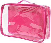 Large Clear Travel Packing Cube/See-Through PVC Organizer for Suitcase/Multipurpose Pouch w/Handle/Dress Shirts, Pants, Cashmere, Sweaters & Seasonal Linen Storage Protection (Pink)