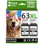 63XL Ink Cartridge Black Replacement for HP 63XL Black Ink Cartridge,for HP 63 Ink Higher Yield for OfficeJet 3830 5252 4650 5258 4655 for Envy 4520 3634 for DeskJet 3636 1111 3630 Printer (2 Pack)