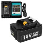 ASUNCELL 18V Battery and Charger for Makita LXT 18V 5.0Ah Battery and DC18RC Rapid Charger Set for Makita Compatible with All Makita 14.4V-18V Li-ion Battery BL1815 BL1830 BL1850 BL1430(UK Plug)