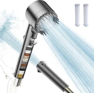 YFUN Shower Head with Scalp Massager Shampoo Brush for Skin & Hair Care, High Pressure 3 Spray Modes with Filter for Hard Water, Detachable Showerhead with ON/OFF Switch (Included 3 filter cartridges)