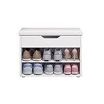 Shoe Storage Bench with Cushion, 2 Tiers Shoe Rack Shoe Cabinet with Folding Padded Seat, Hidden Storage, for Living Room Lounge Hallway Bedroom, White