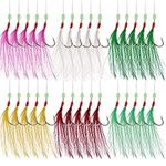 Rodeel 6 Packs/30 Hooks Mackerel Feathers Sea Boat Beach Pier Lure Fishing Rigs, 5 Hook Positions/Feather Rig，6 Colors Selection Pack