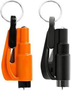 MAEZOE 2 Pack Car Window Breaker & Seatbelt Cutter, 2-in-1 Emergency Escape Tool with Keychain for Car, Truck, SUV, and Outdoor Adventures – Compact, Durable & Easy to Use (Black/Orange)