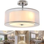 DLLT 15" Semi Flush Mount Ceiling Light Fixture, 3 Lights Double Drum Close to Ceiling Light, Fabric Shade Ceiling lamp for Bedroom, Dining Room, Kitchen, Hallway, Entry, Foyer, E26 Socket(no Bulbs)