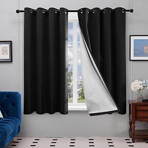 Deconovo Decorative Blackout Curtains, Thermal Insulated Room Darkening Panels Grommet Top Window Drapes with Coated Silver Back for Living Room 52W x 72 L Inch Black 2 Panels