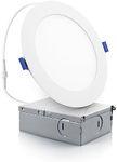 ECOELER 6 Inch Ultra-Thin LED Recessed Lighting with Junction Box, 12W 4000K Cool White, Dimmable Can-Killer Downlight, 1100LM High Brightness, ETL & Energy Star