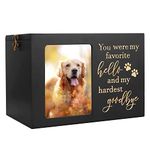 Pet Memorial Urns for Dog or Cat Ashes, Large Wooden Funeral Cremation Urns with Photo Frame, Memorial Keepsake Memory Box with Black Flannel as Lining, Loss Pet Memorial Remembrance Gift