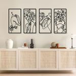 Black Metal Line Art Wall Decor Minimalist Abstract Woman Wall Decor Modern Metal Single Line Wall Art for Bathroom Living Room Bedroom (4 Pcs, 17 x 9 in)