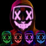 Purge Pink Light Up Mask LED Mask Halloween Costume LED Glow in the Dark Scary For Party Carnival Costume Flashing 3 Mode Super Bright Scary Mask Adults and Kids - UK Seller (Pink)