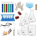 SPYLX Chemistry Kit Combo 3 Beakers, 3 Conical Flask, 6 Test Tube, 1 Mask,1 Test Tube Holder, 1 Test Tube Stand, 2 Rubber Cork, 2 Packs of PH Papers- Pack of 20