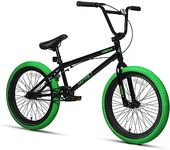 cubsala 20 Inch Bike Freestyle BMX Bicycles for 6 7 8 9 10 11 12 13 14 Years Old Teen Adult and Beginner Riders,Black with Green Tires