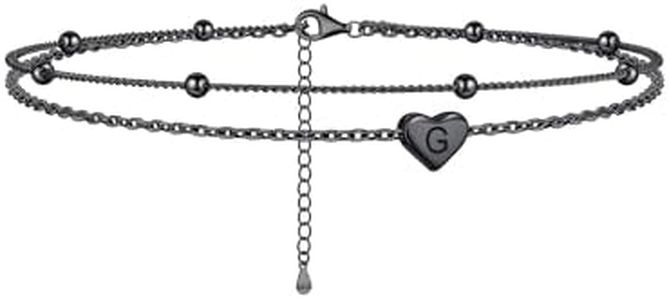 ChicSilver Anklet Bracelets for Women Black Ankle Bracelets Layered Beaded Anklets for Women Hypoallergenic Heart Anklet With Initials Summer Beach Anklets