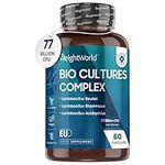 Bio Cultures Complex Probiotics and Prebiotics - 77 Billion CFU - 20 Live Bacterial Cultures - 60 Probiotic Complex Capsules for Women & Men - Lactobacillus Acidophilus, Gasseri, Rhamnosus & Reuteri