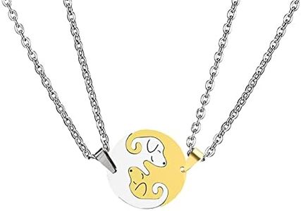 Pet Cat Dog Puzzle Necklace Couple Friendship Matching Necklaces for Women Girls,Stainless Steel Peach Heart Pendant Yin Yang Friendship Jewelry Gifts for BFF., Zinc Alloy, No Gemstone