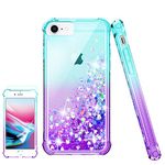 Pilaru for iPhone SE 2022 Case iPhone SE 2020 Case, iPhone 6/6S/7/8 Case Clear Liquid Heart Glitter Soft TPU Cover Transparent Girly Protective Phone Case for iPhone 8,Teal/Purple