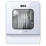 AIRMSEN Portable Countertop Dishwasher with 5L Water Tank, Mini Dishwasher with 14.6” Ultra-Narrow Design, 9 Programs, 24H Delay Start & 360° Dual Spray, No Hookup Needed, C01, White