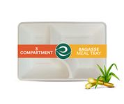 ECO SOUL [25 Pack, 3-Compartment Disposable Meal Tray | Compostable Bagasse Plates | Eco-Friendly Biodegradable Dinner Plates | Party, Wedding, Event Plates, White